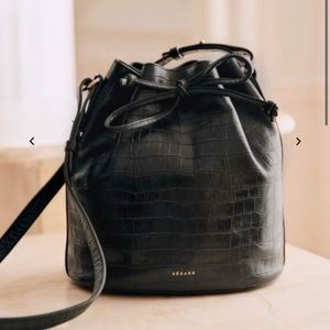 Sezane Farrow Bag in Black Crocodile Print